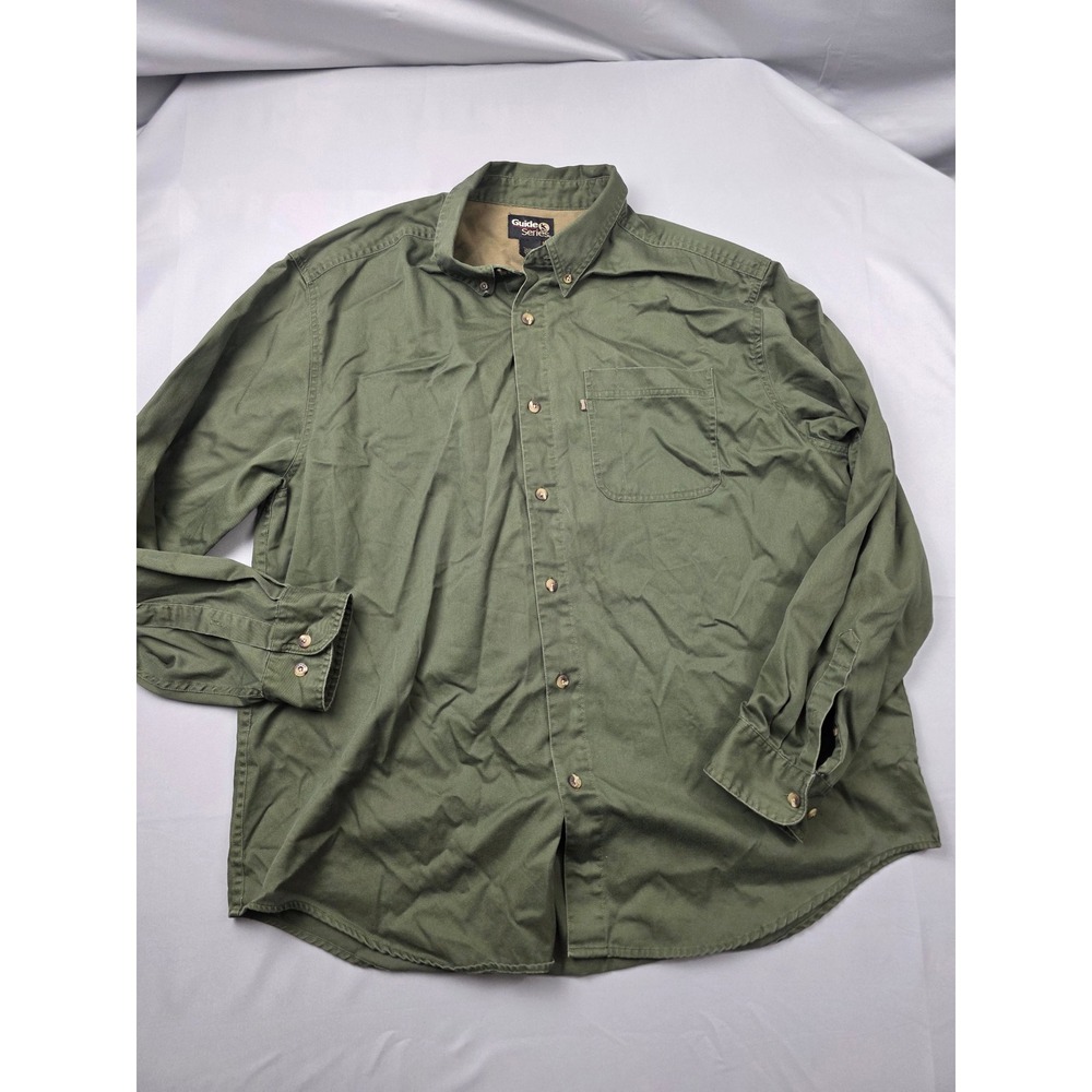 Guide Series Mens XL Olive Green Cotton Twill Long Sleeve Button Down Shirt